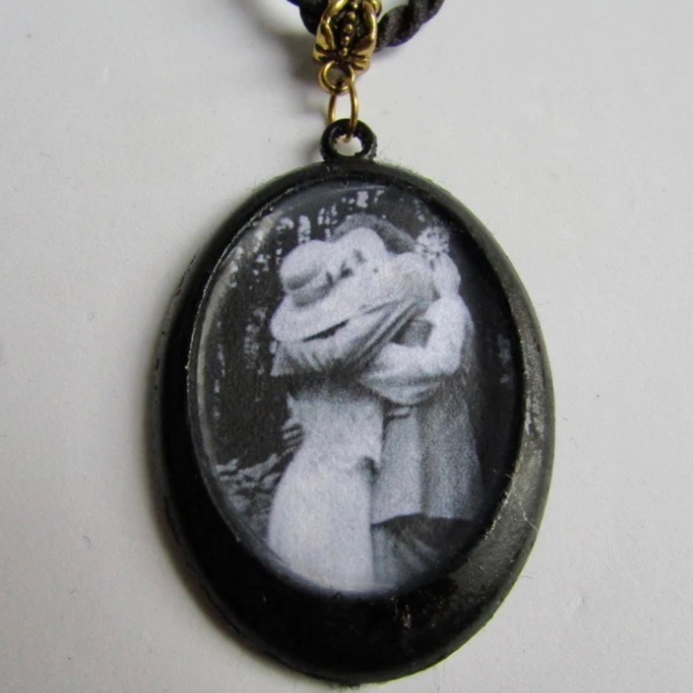 LC Wedding Portrait Vintage Image Black and White Handmade Silk 4mm Cord necklac